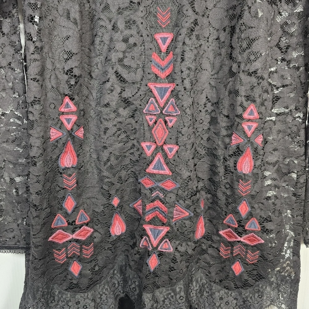Free People Black Lace Dress with Pink Geometric Patterns Black Slip Under SizeS